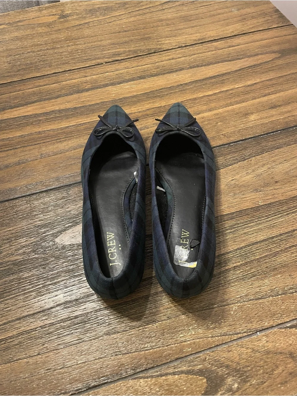 J.Crew Tartan Plaid Pointed Toe Bow Flats Women’s Size 7 Navy Green Preppy Twee
